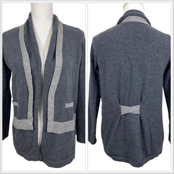 J. McLaughlin 100% Merino Wool Cardigan Sweater Grey Open Front Women’s Medium - Picture 1 of 10